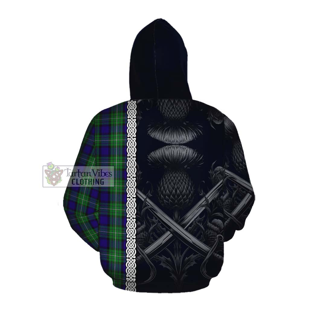 Tartan Vibes Clothing Alexander Tartan Cotton Hoodie with Family Crest Cross Sword Thistle Celtic Vibes