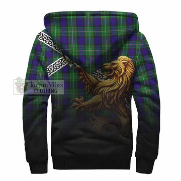 Tartan Vibes Clothing Alexander Crest Tartan Sherpa Hoodie with Golden Lion Emblem Celtic Style