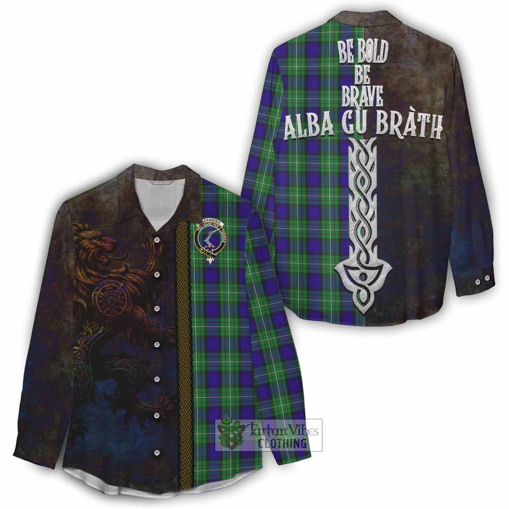 Tartan Vibes Clothing Alexander Tartan Family Crest Women's Casual Shirt Alba Gu Brath Be Brave Lion Ancient Style