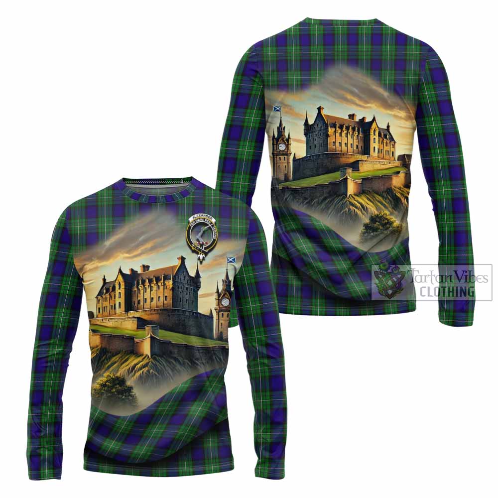 Tartan Vibes Clothing Alexander Tartan Family Crest Long Sleeve T-Shirt with Scottish Ancient Castle Style