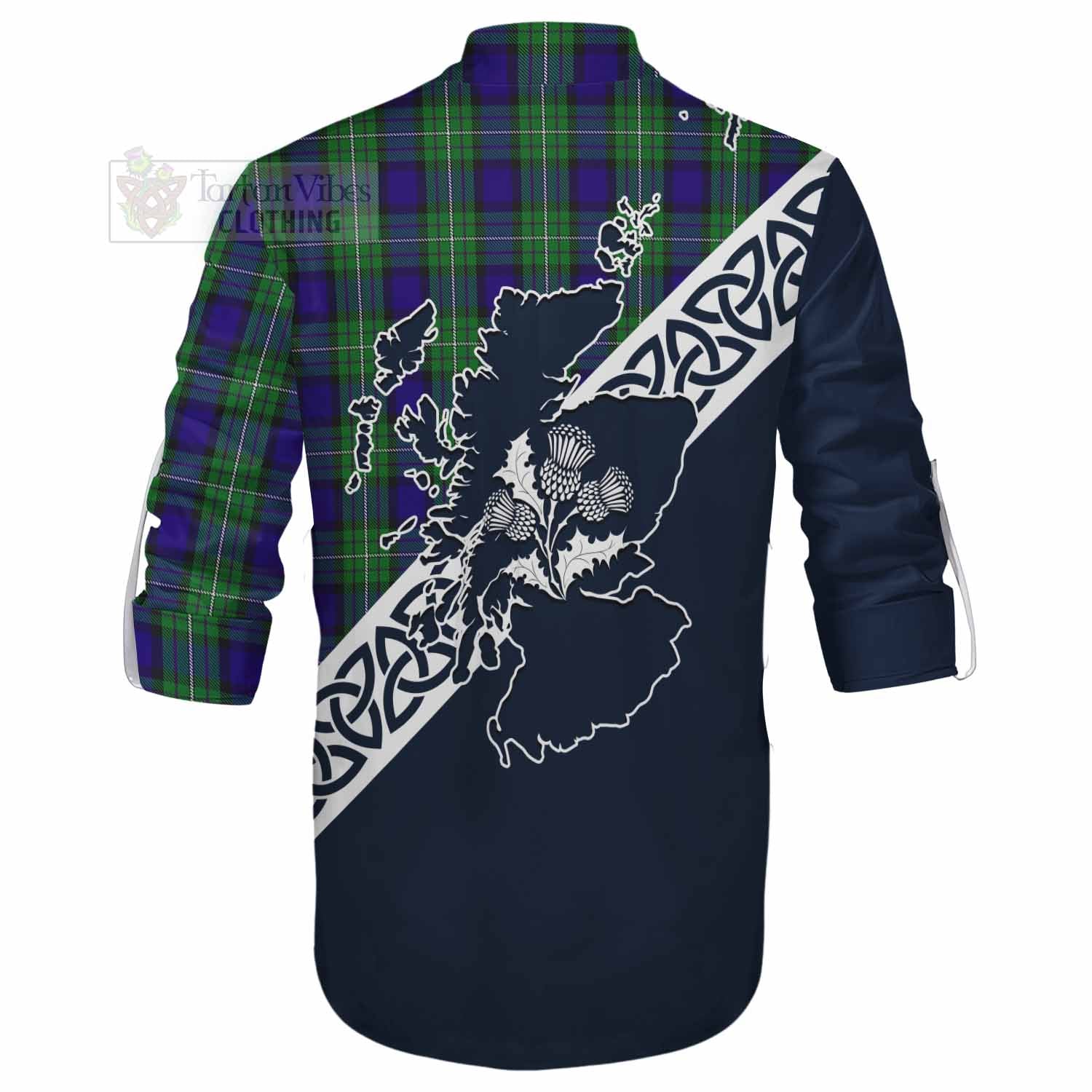 Tartan Vibes Clothing Alexander Tartan Ghillie Kilt Shirt Featuring Thistle and Scotland Map