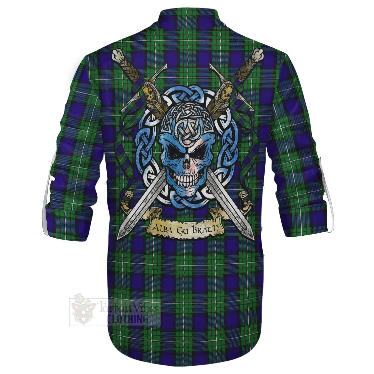 Tartan Vibes Clothing Alexander Tartan Ghillie Kilt Shirt with Family Crest Celtic Skull Style