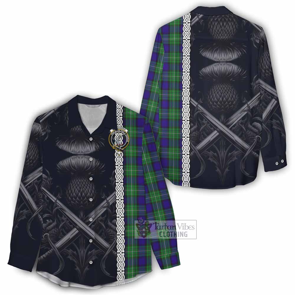 Tartan Vibes Clothing Alexander Tartan Women's Casual Shirt with Family Crest Cross Sword Thistle Celtic Vibes