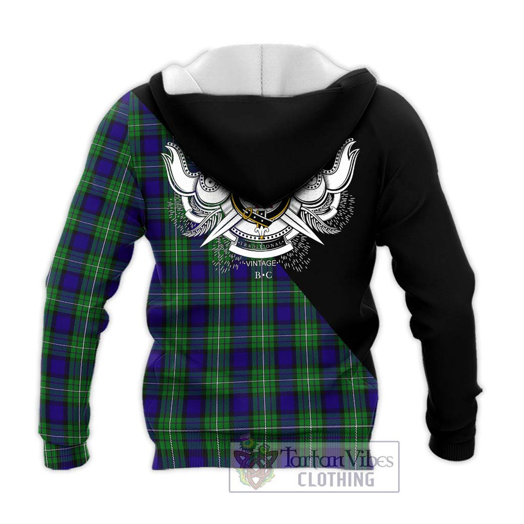 Alexander Tartan Knitted Hoodie with Family Crest and Military Logo Style - Tartanvibesclothing Shop