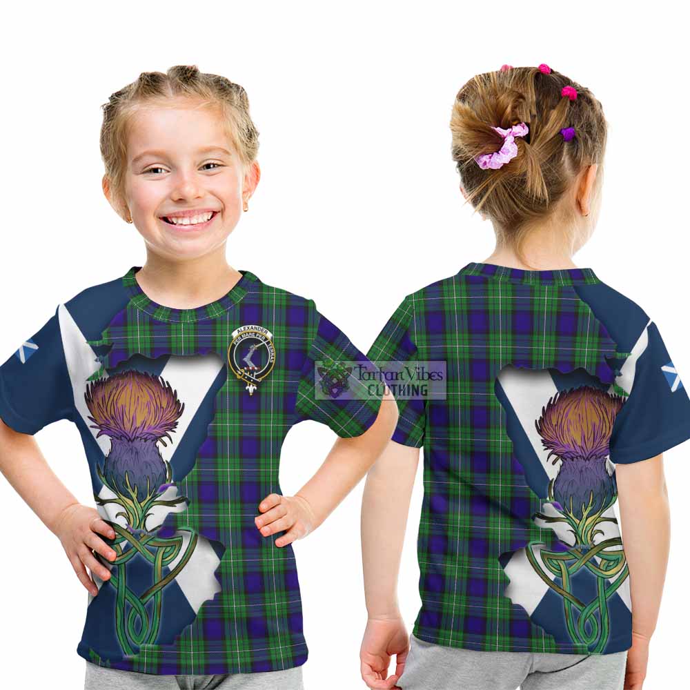 Tartan Vibes Clothing Alexander Tartan Family Crest Kid T-Shirt Scottish Thistle Celtic Inspired
