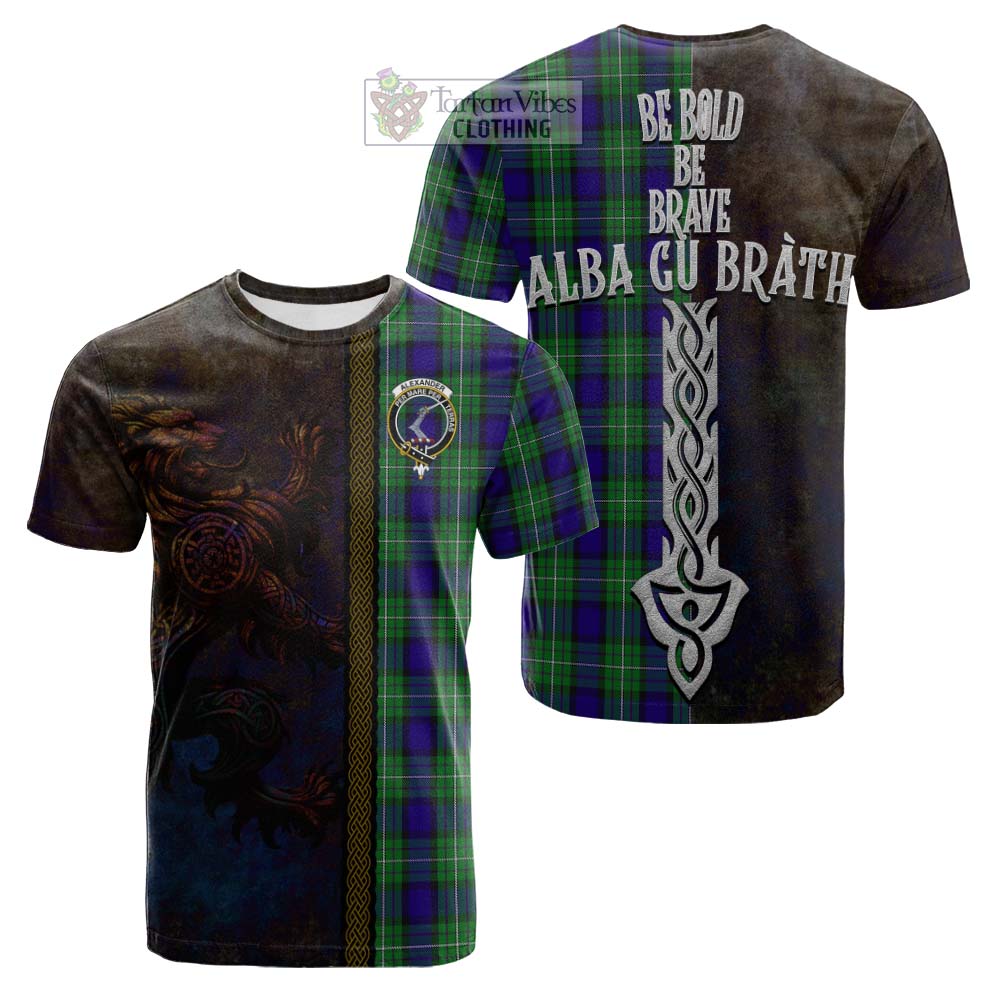 Tartan Vibes Clothing Alexander Tartan Family Crest Cotton T-shirt Alba Gu Brath Be Brave Lion Ancient Style