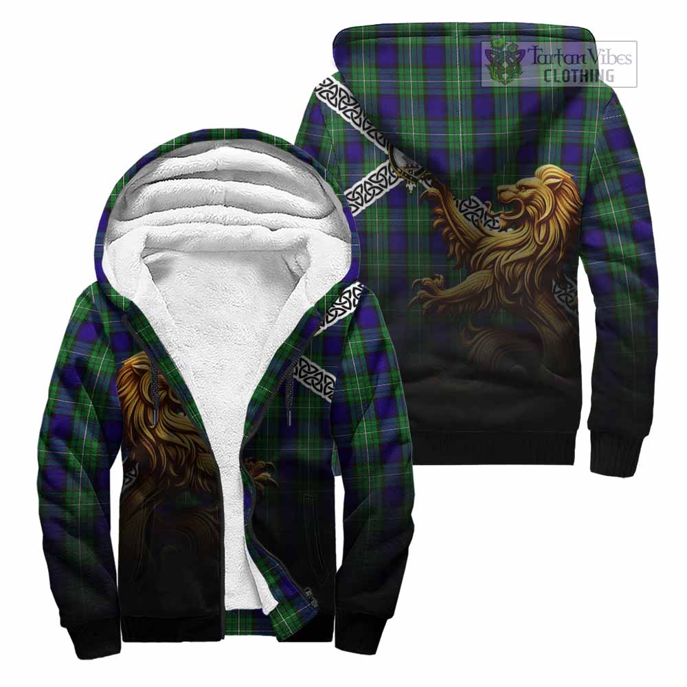 Tartan Vibes Clothing Alexander Crest Tartan Sherpa Hoodie with Golden Lion Emblem Celtic Style