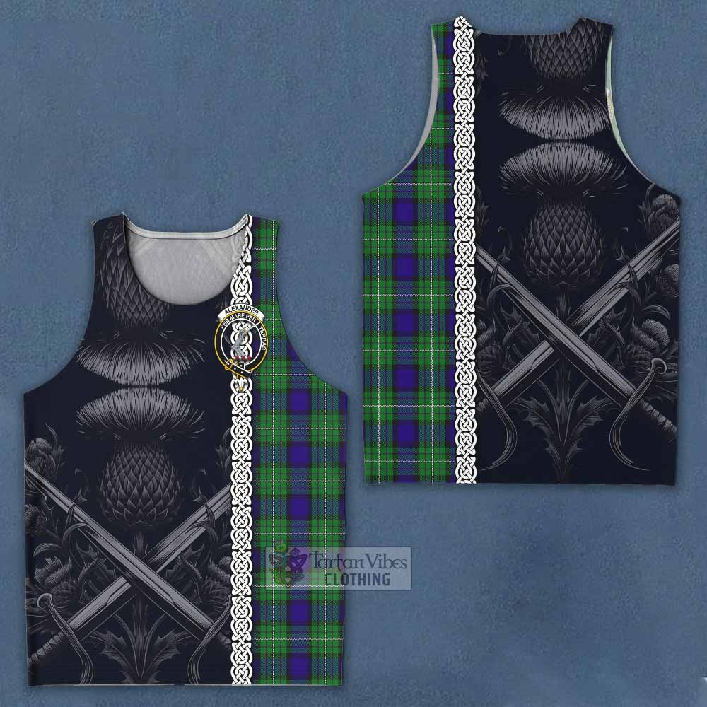 Tartan Vibes Clothing Alexander Tartan Men's Tank Top with Family Crest Cross Sword Thistle Celtic Vibes