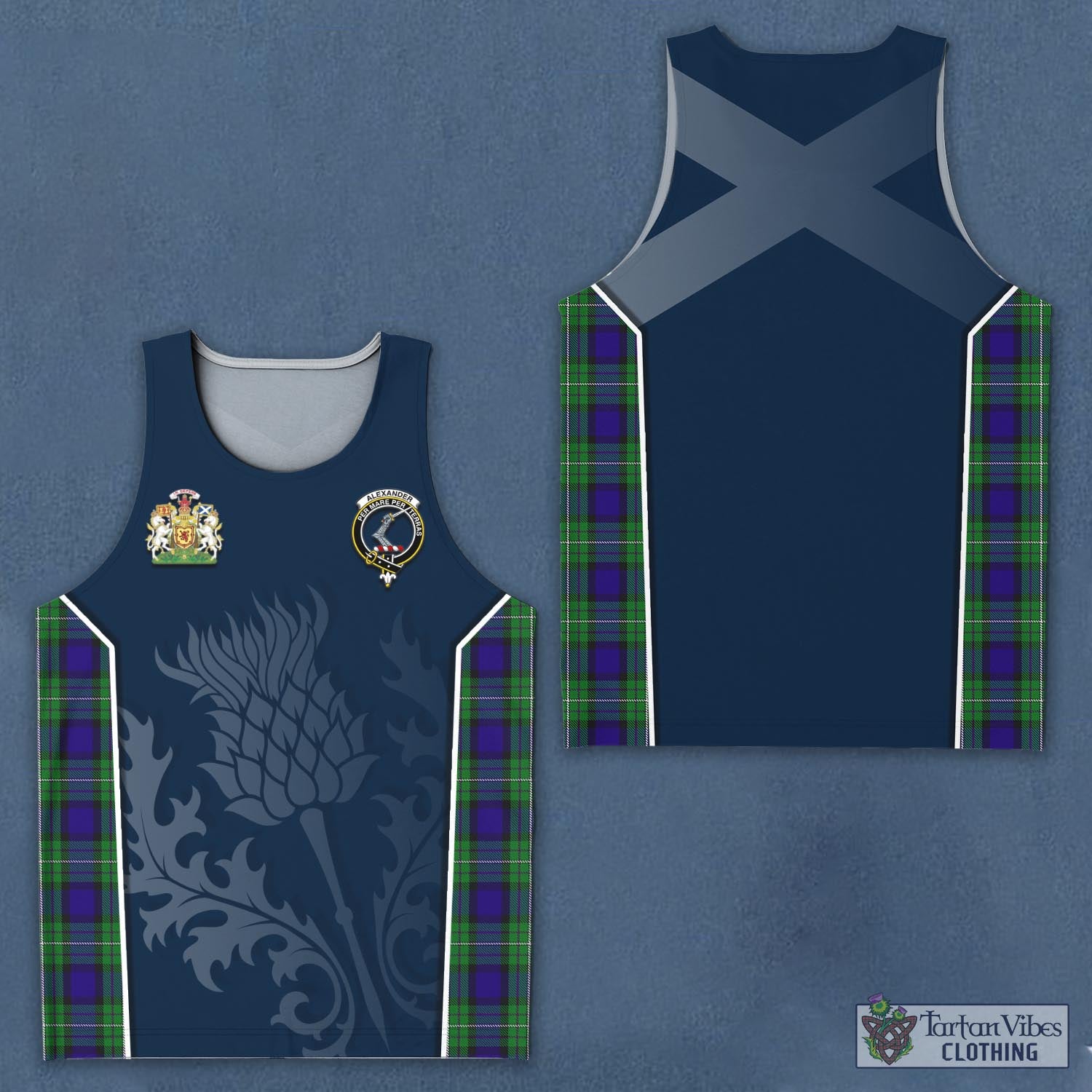 Tartan Vibes Clothing Alexander Tartan Men's Tanks Top with Family Crest and Scottish Thistle Vibes Sport Style