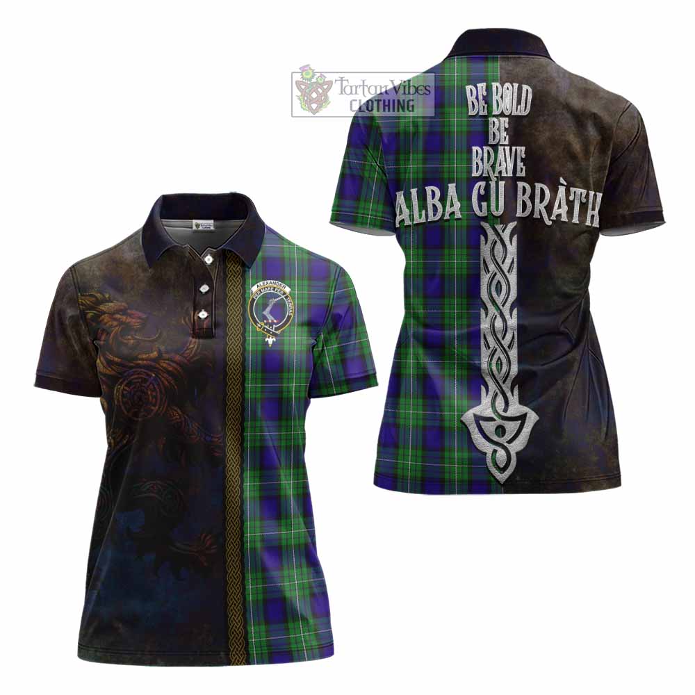 Tartan Vibes Clothing Alexander Tartan Family Crest Women's Polo Shirt Alba Gu Brath Be Brave Lion Ancient Style