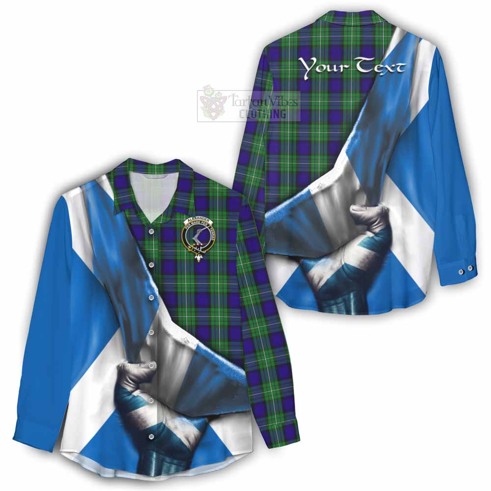 Tartan Vibes Clothing Alexander Tartan Women's Casual Shirt with Family Crest Scotland Patriotic Style