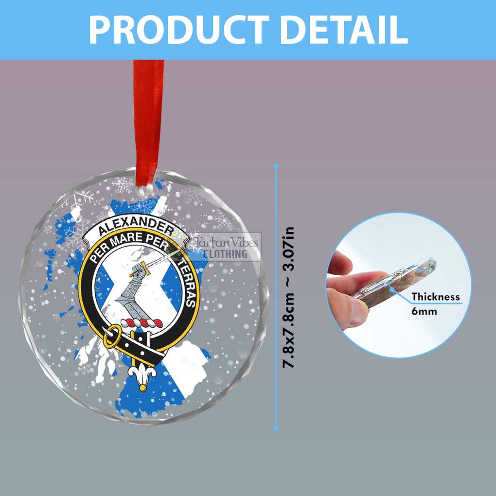 Tartan Vibes Clothing Alexander Clan Crest Christmas Glass Ornament with Scotland Map