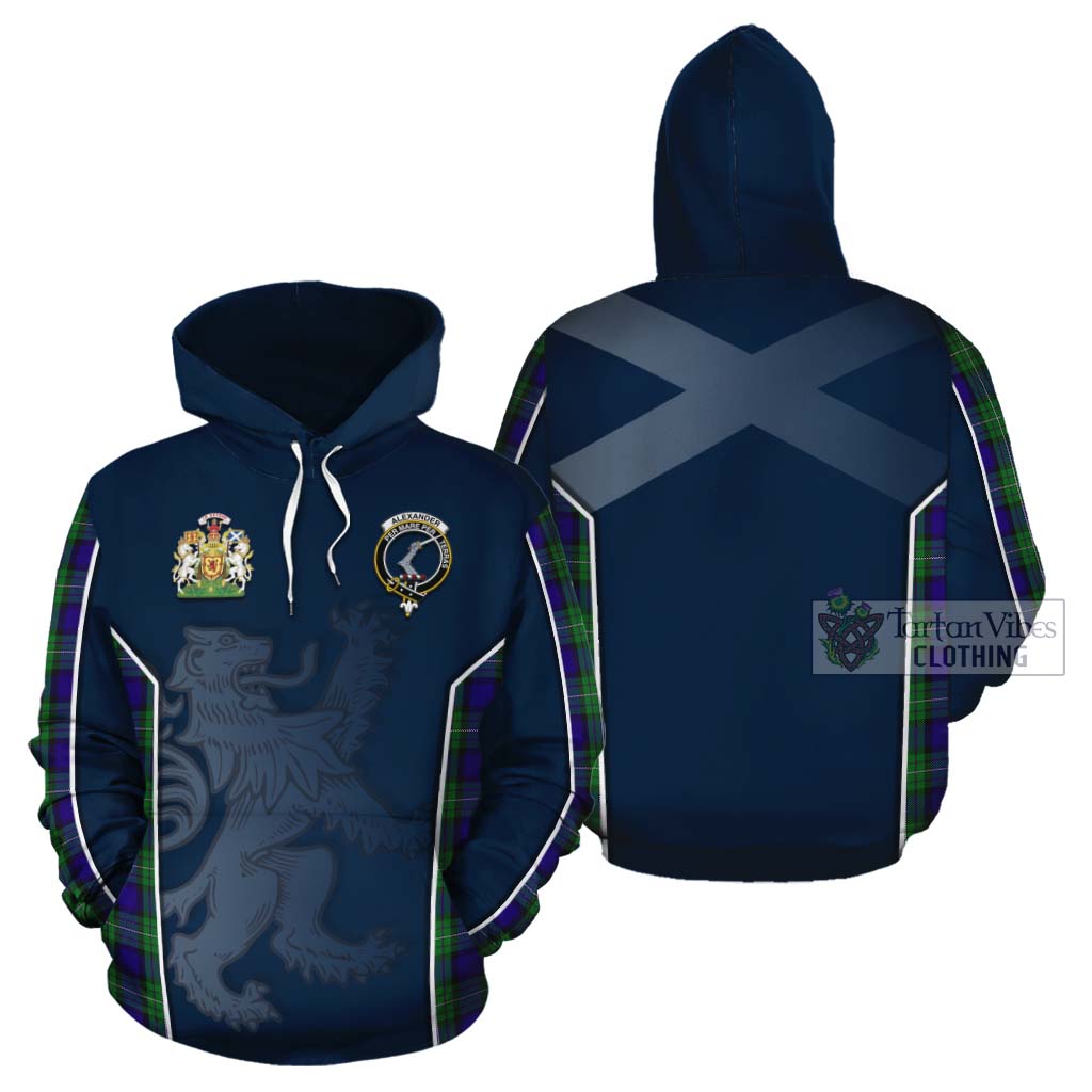Tartan Vibes Clothing Alexander Tartan Cotton Hoodie with Family Crest and Lion Rampant Vibes Sport Style