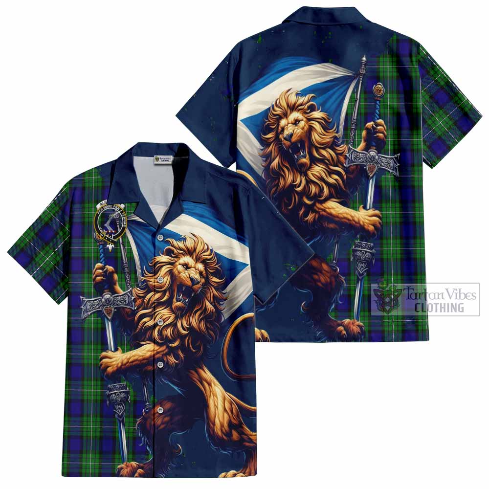 Tartan Vibes Clothing Alexander Tartan Family Crest Short Sleeve Button Shirt with Scottish Majestic Lion