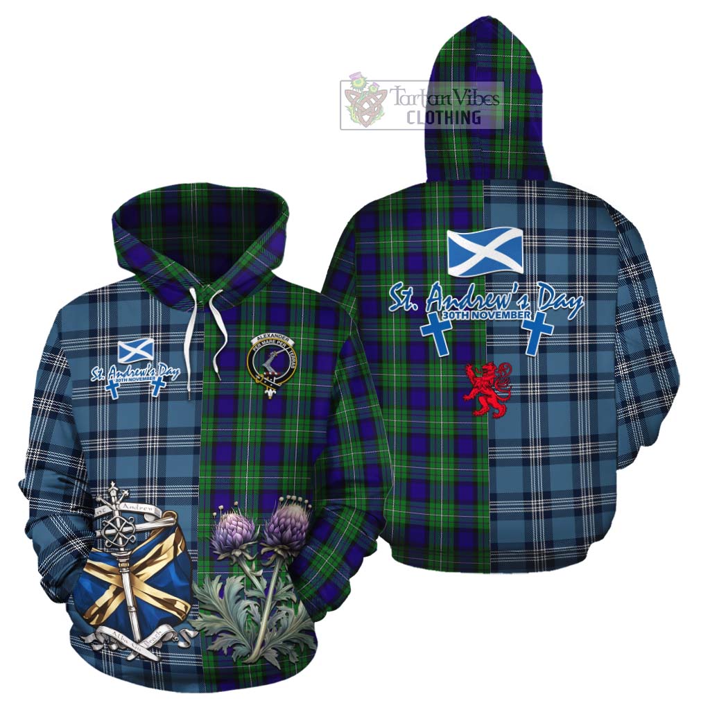 Tartan Vibes Clothing Alexander Tartan Cotton Hoodie Happy St. Andrew's Day Half Tartan Style