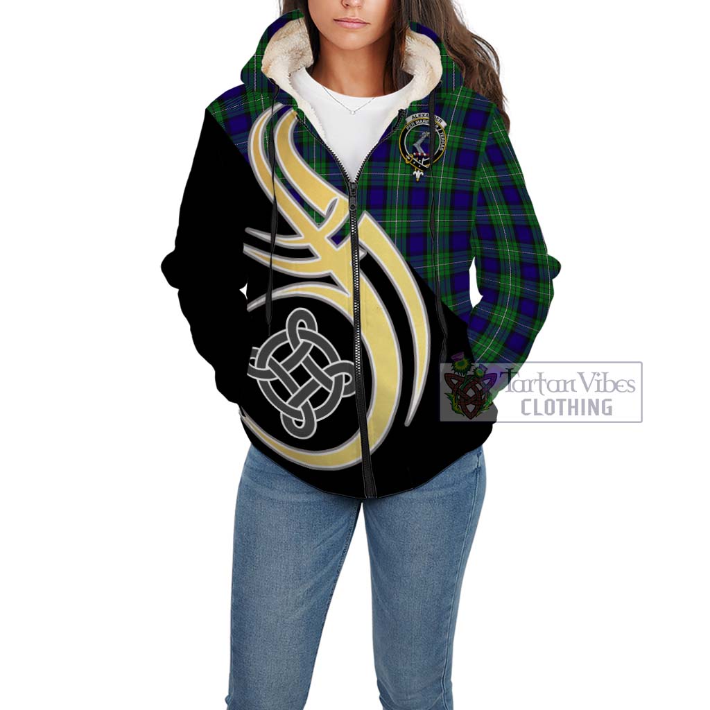 Alexander Tartan Sherpa Hoodie with Family Crest and Celtic Symbol Style Unisex - Tartan Vibes Clothing