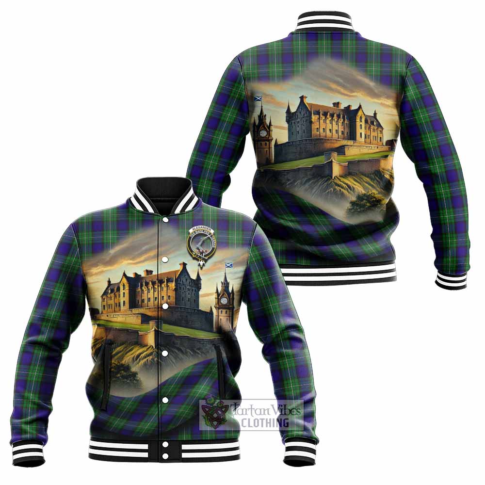 Tartan Vibes Clothing Alexander Tartan Family Crest Baseball Jacket with Scottish Ancient Castle Style