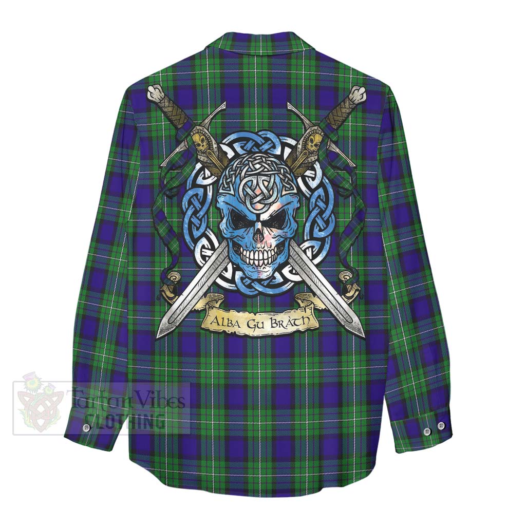 Tartan Vibes Clothing Alexander Tartan Women's Casual Shirt with Family Crest Celtic Skull Style