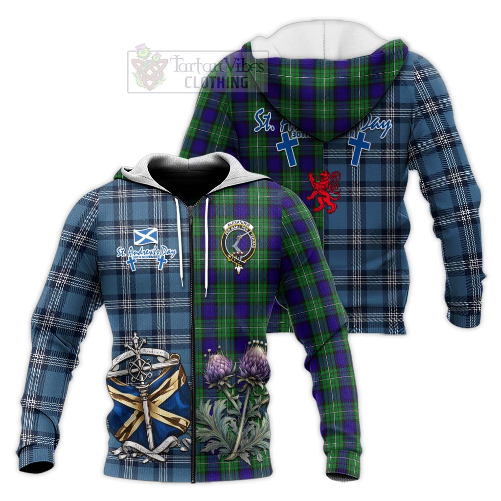 Tartan Vibes Clothing Alexander Tartan Knitted Hoodie Happy St. Andrew's Day Half Tartan Style