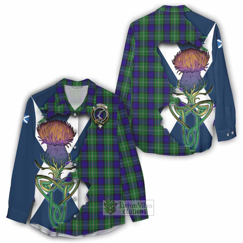 Tartan Vibes Clothing Alexander Tartan Family Crest Women's Casual Shirt Scottish Thistle Celtic Inspired