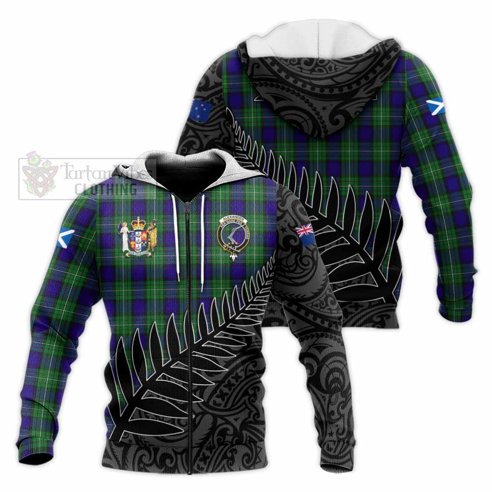 Tartan Vibes Clothing Alexander Crest Tartan Knitted Hoodie with New Zealand Silver Fern Half Style