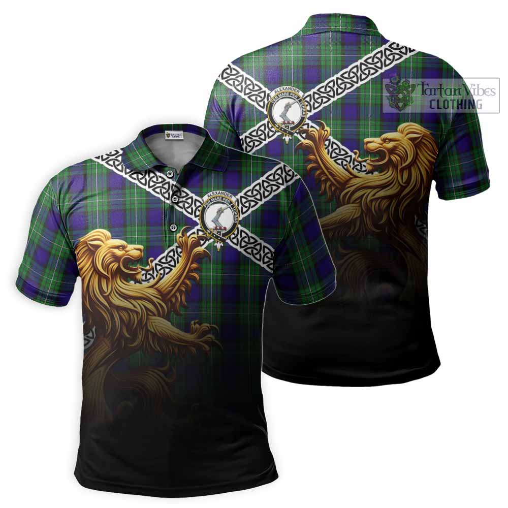 Tartan Vibes Clothing Alexander Crest Tartan Polo Shirt with Golden Lion Emblem Celtic Style