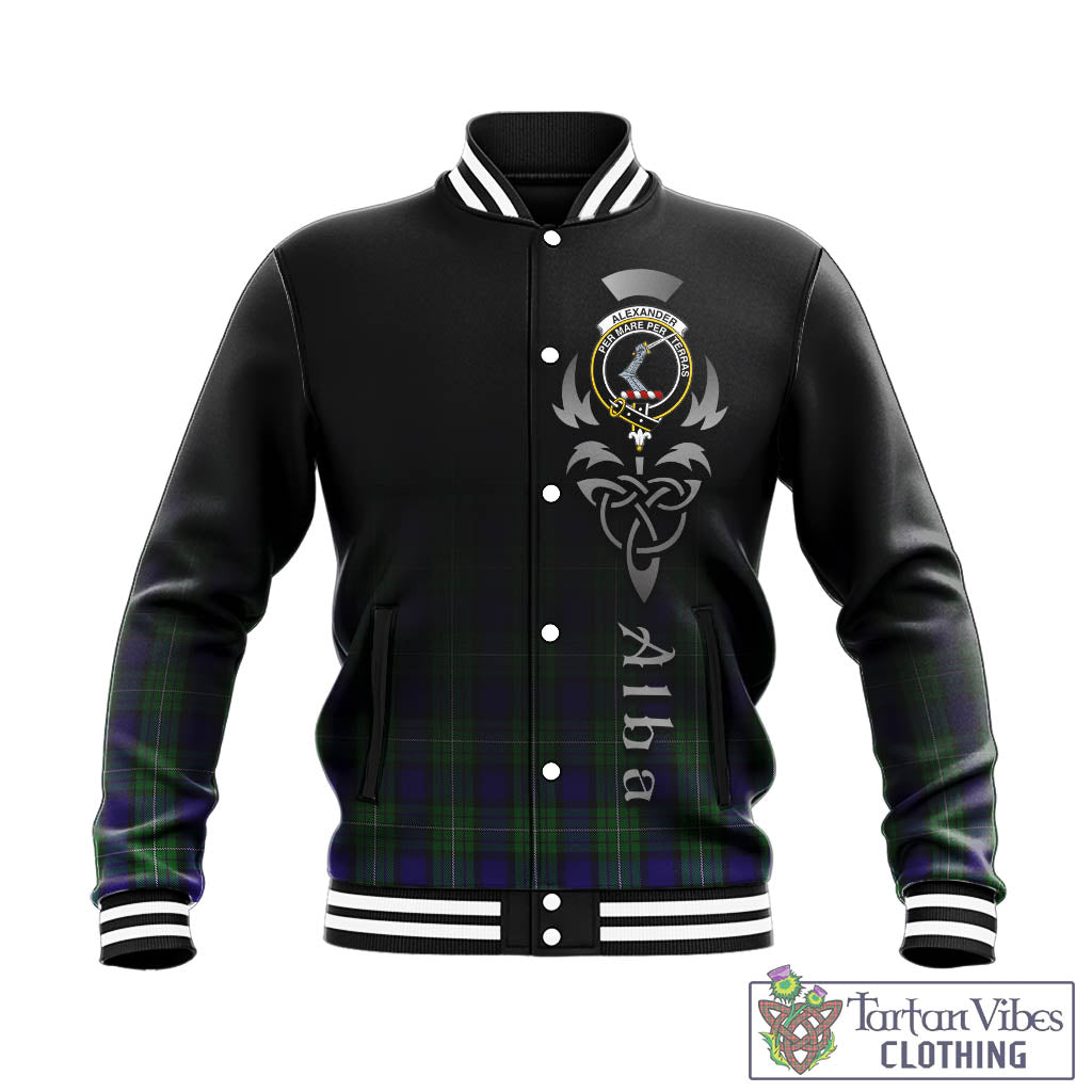 Tartan Vibes Clothing Alexander Tartan Baseball Jacket Featuring Alba Gu Brath Family Crest Celtic Inspired