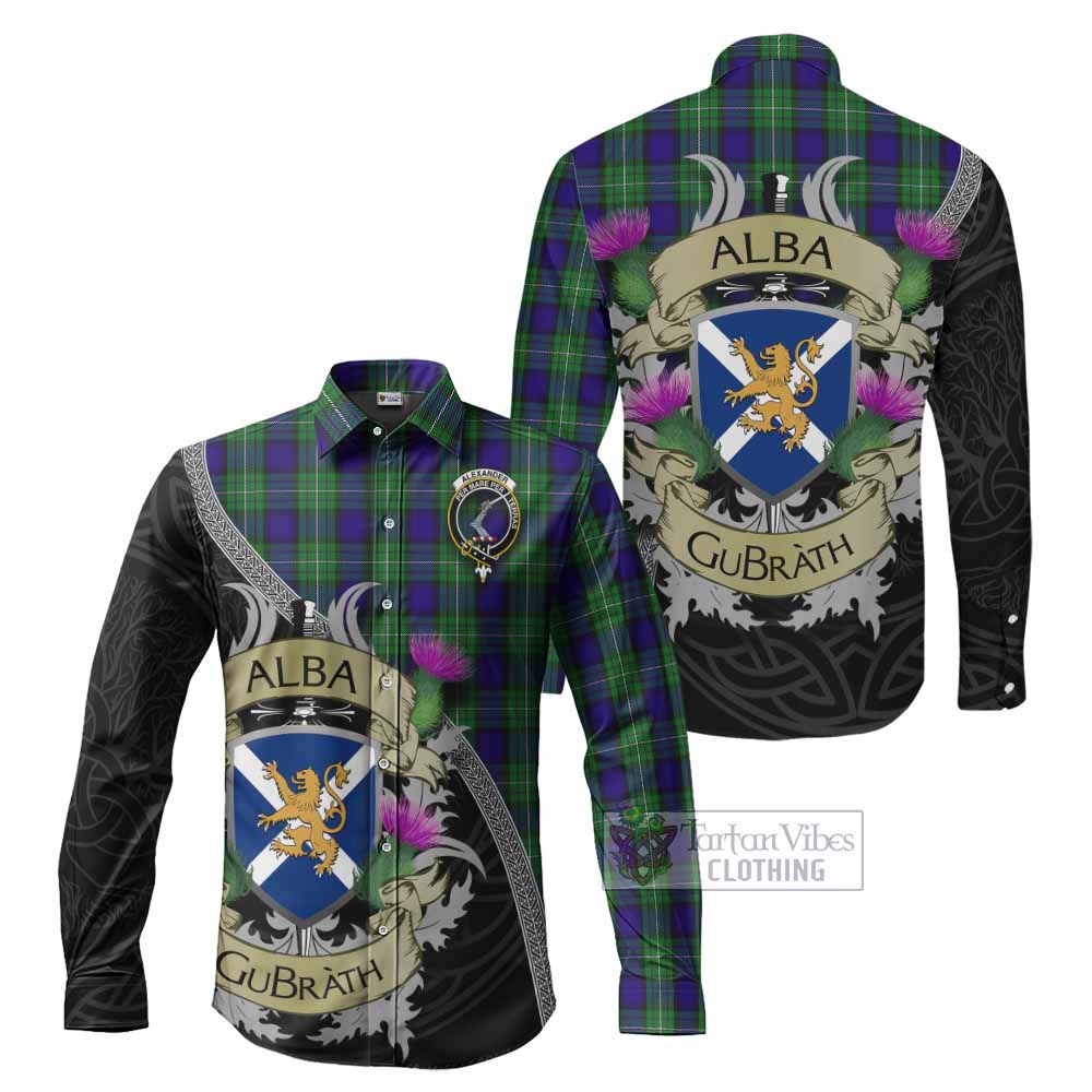 Tartan Vibes Clothing Alexander Tartan Family Crest Long Sleeve Button Shirt Lion Rampant Royal Thistle Shield Celtic Inspired