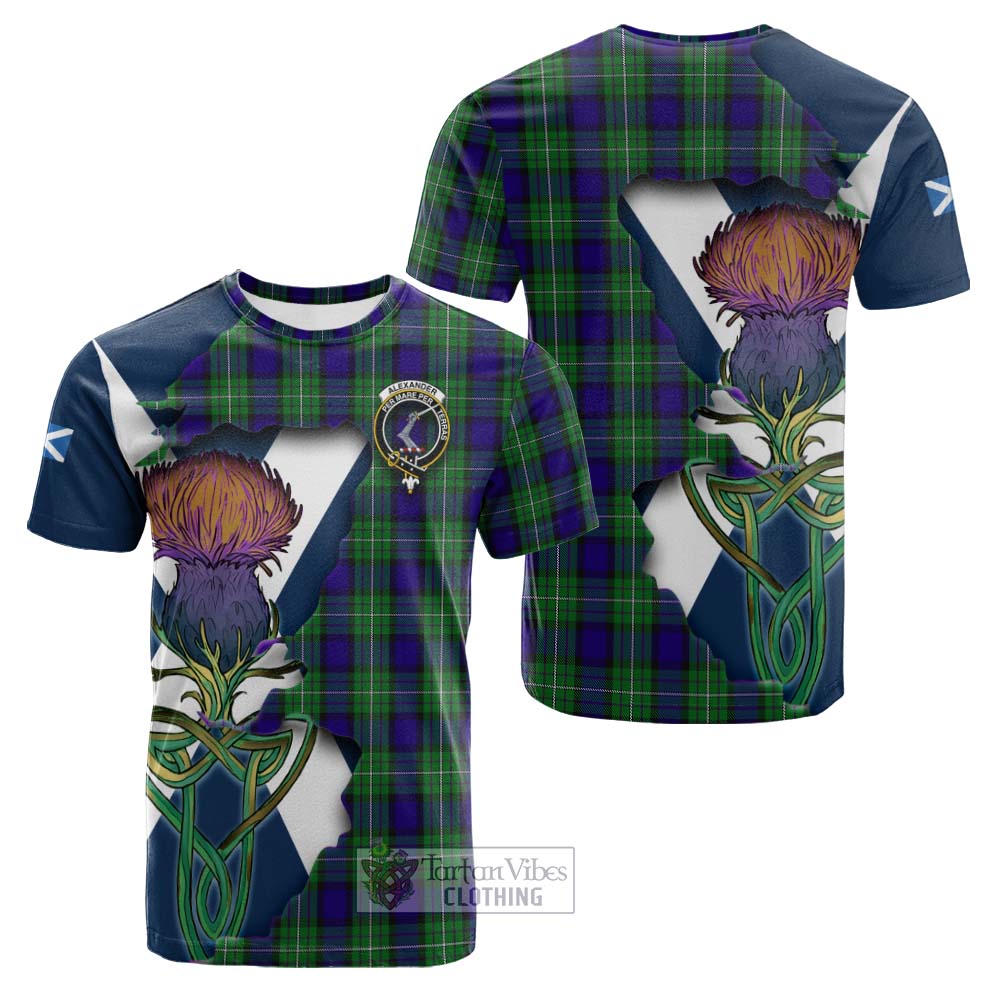 Tartan Vibes Clothing Alexander Tartan Family Crest Cotton T-shirt Scottish Thistle Celtic Inspired