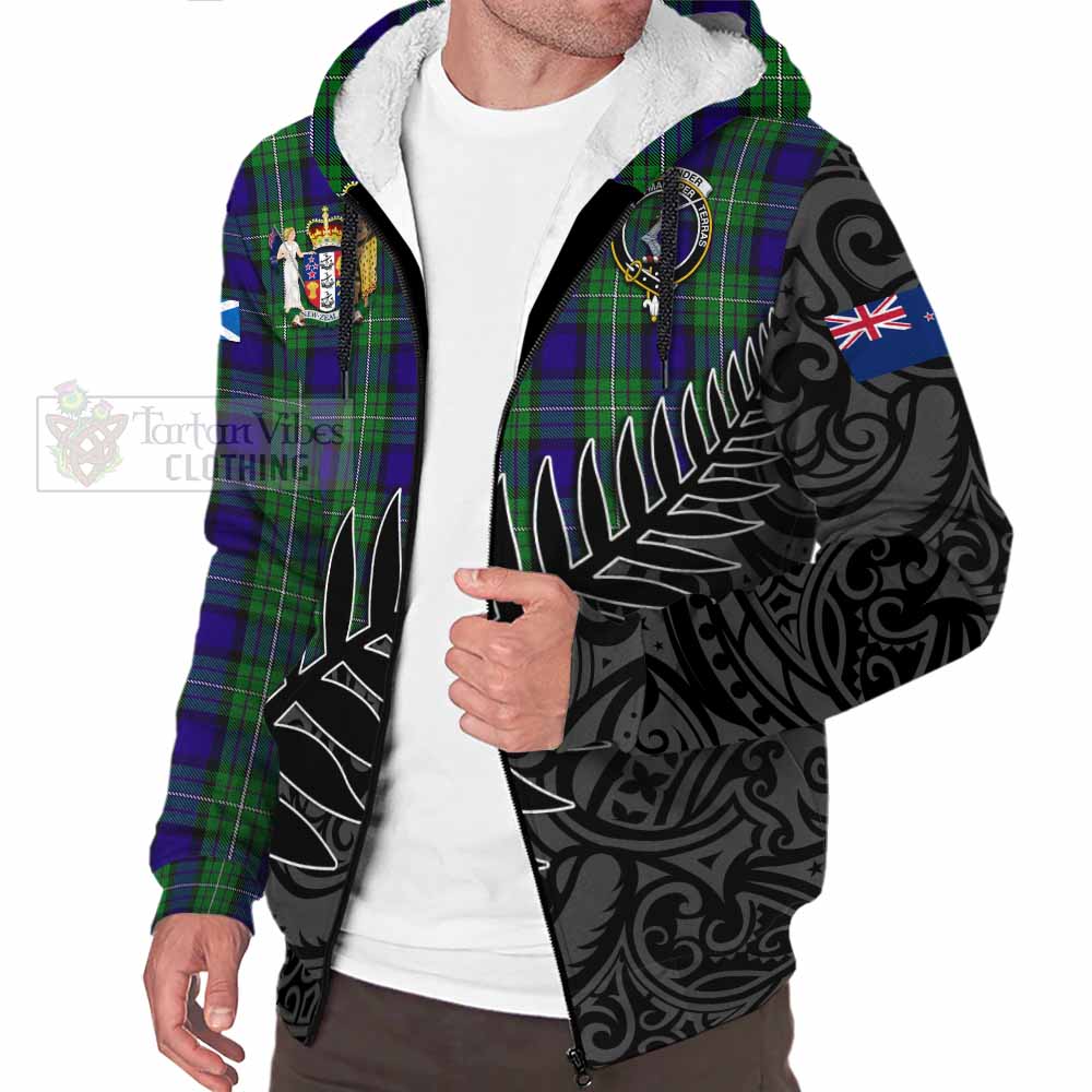 Tartan Vibes Clothing Alexander Crest Tartan Sherpa Hoodie with New Zealand Silver Fern Half Style