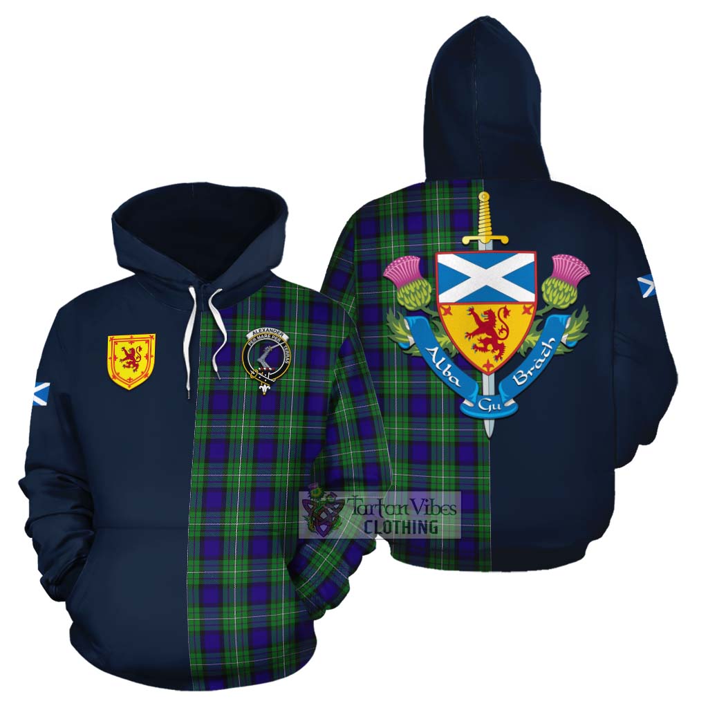 Tartan Vibes Clothing Alexander Tartan Cotton Hoodie Alba with Scottish Lion Royal Arm Half Style