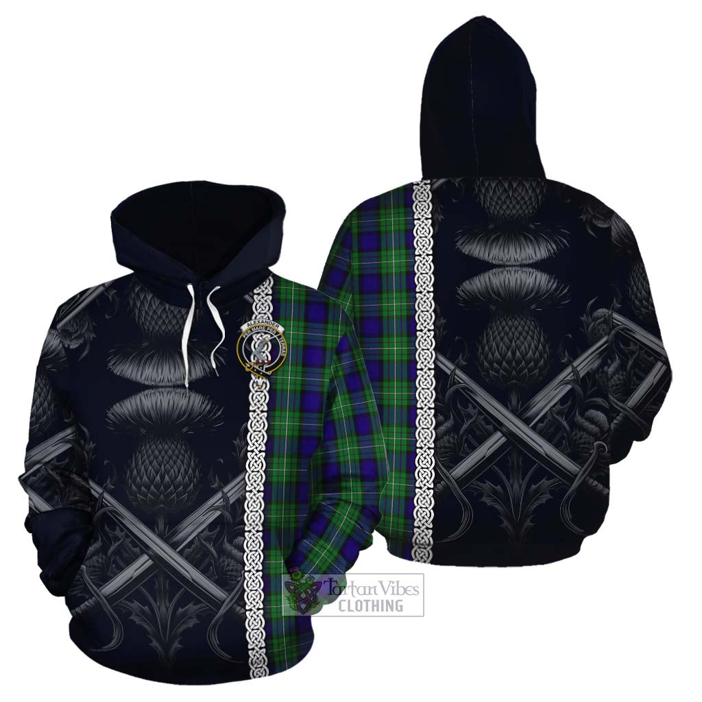 Tartan Vibes Clothing Alexander Tartan Cotton Hoodie with Family Crest Cross Sword Thistle Celtic Vibes