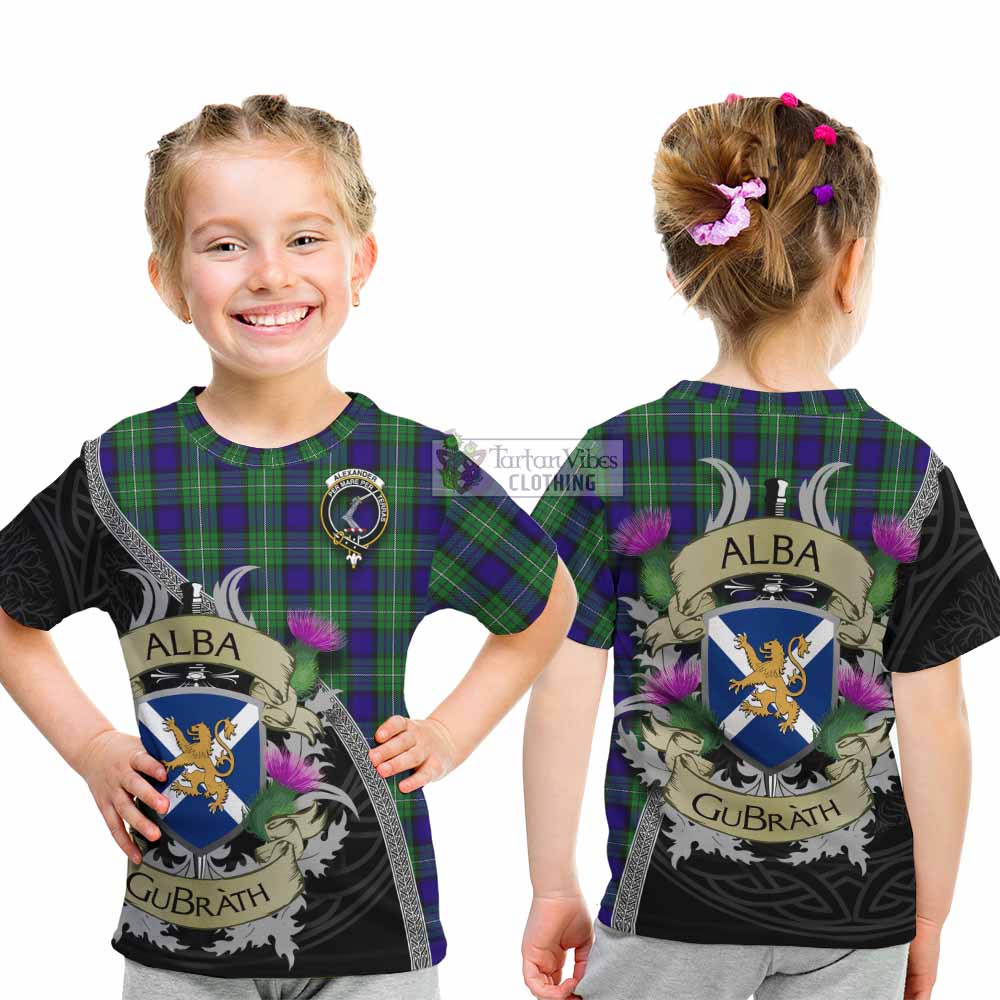 Tartan Vibes Clothing Alexander Tartan Family Crest Kid T-Shirt Lion Rampant Royal Thistle Shield Celtic Inspired