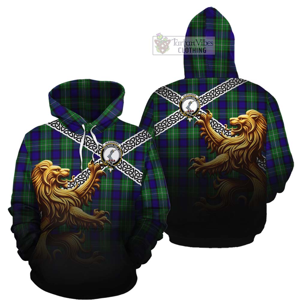Tartan Vibes Clothing Alexander Crest Tartan Cotton Hoodie with Golden Lion Emblem Celtic Style