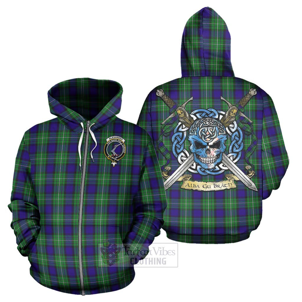 Tartan Vibes Clothing Alexander Tartan Hoodie with Family Crest Celtic Skull Style