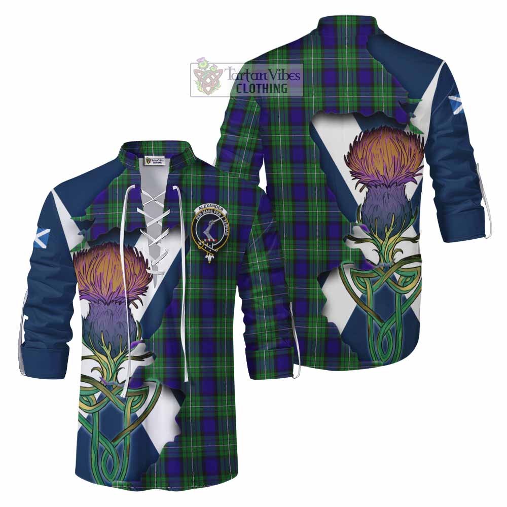 Tartan Vibes Clothing Alexander Tartan Family Crest Ghillie Kilt Shirt Scottish Thistle Celtic Inspired