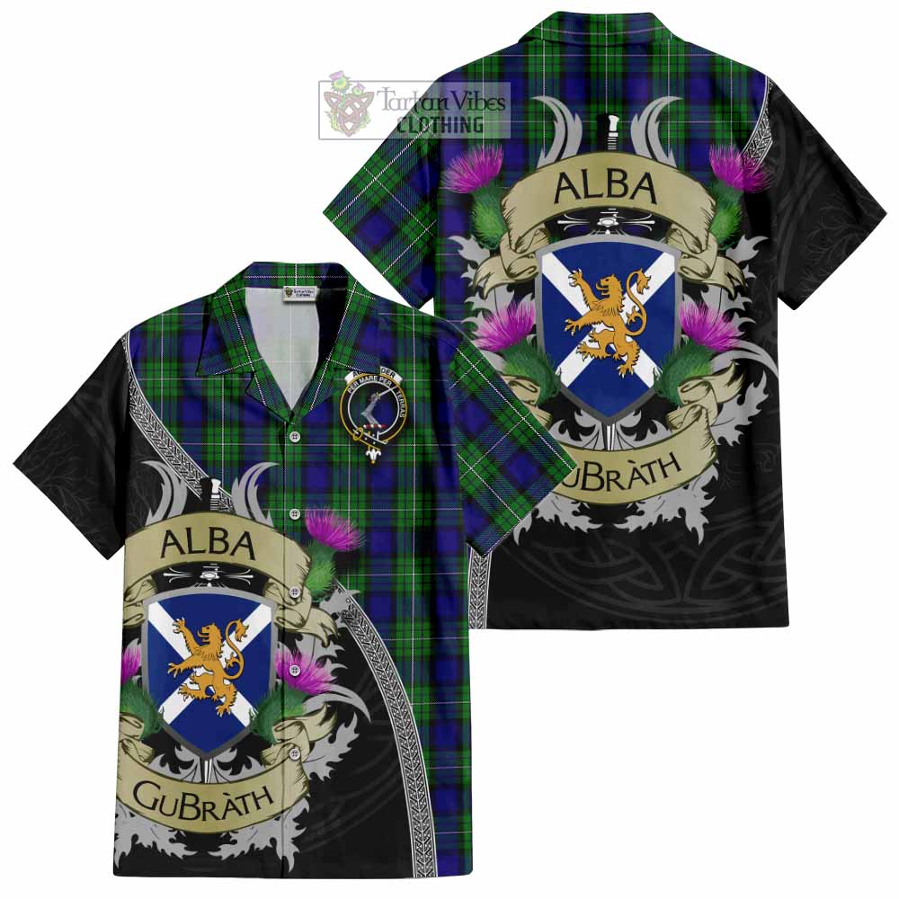 Tartan Vibes Clothing Alexander Tartan Family Crest Short Sleeve Button Shirt Lion Rampant Royal Thistle Shield Celtic Inspired