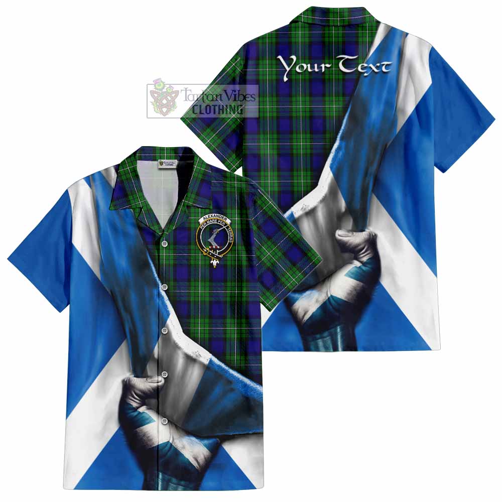 Tartan Vibes Clothing Alexander Tartan Short Sleeve Button Shirt with Family Crest Scotland Patriotic Style