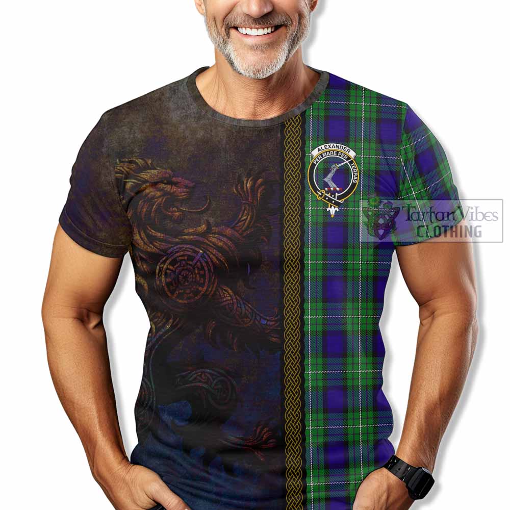 Tartan Vibes Clothing Alexander Tartan Family Crest T-Shirt Alba Gu Brath Be Brave Lion Ancient Style