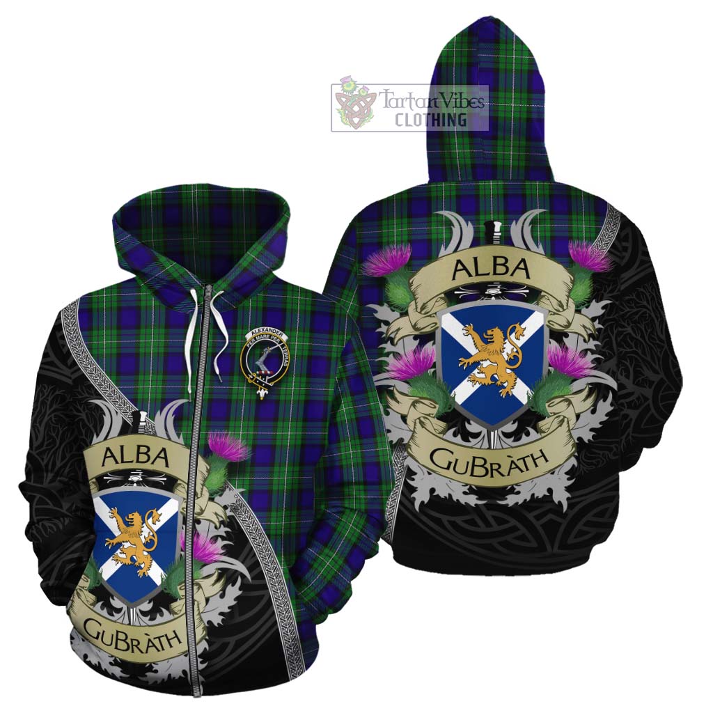 Tartan Vibes Clothing Alexander Tartan Family Crest Cotton Hoodie Lion Rampant Royal Thistle Shield Celtic Inspired