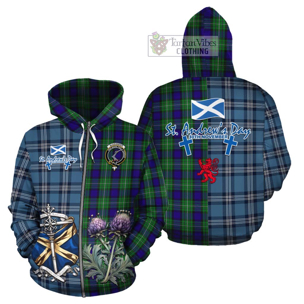 Tartan Vibes Clothing Alexander Tartan Cotton Hoodie Happy St. Andrew's Day Half Tartan Style