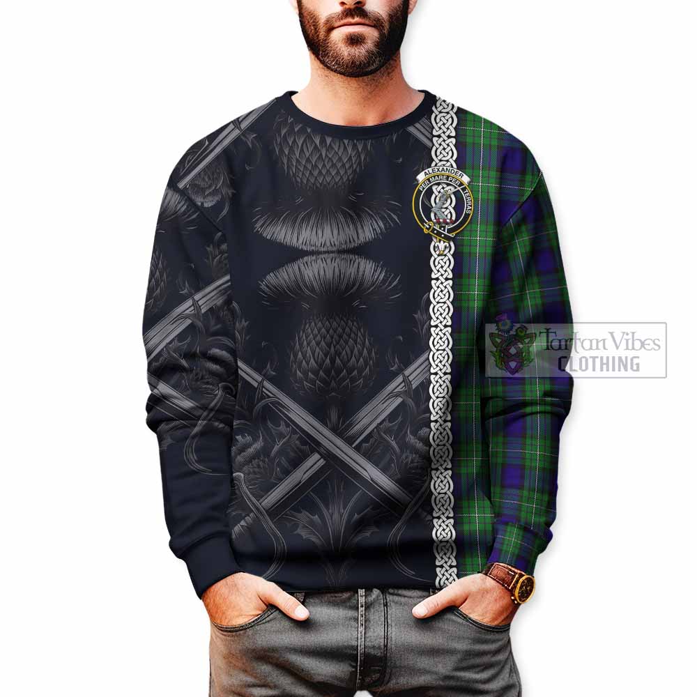 Tartan Vibes Clothing Alexander Tartan Sweatshirt with Family Crest Cross Sword Thistle Celtic Vibes