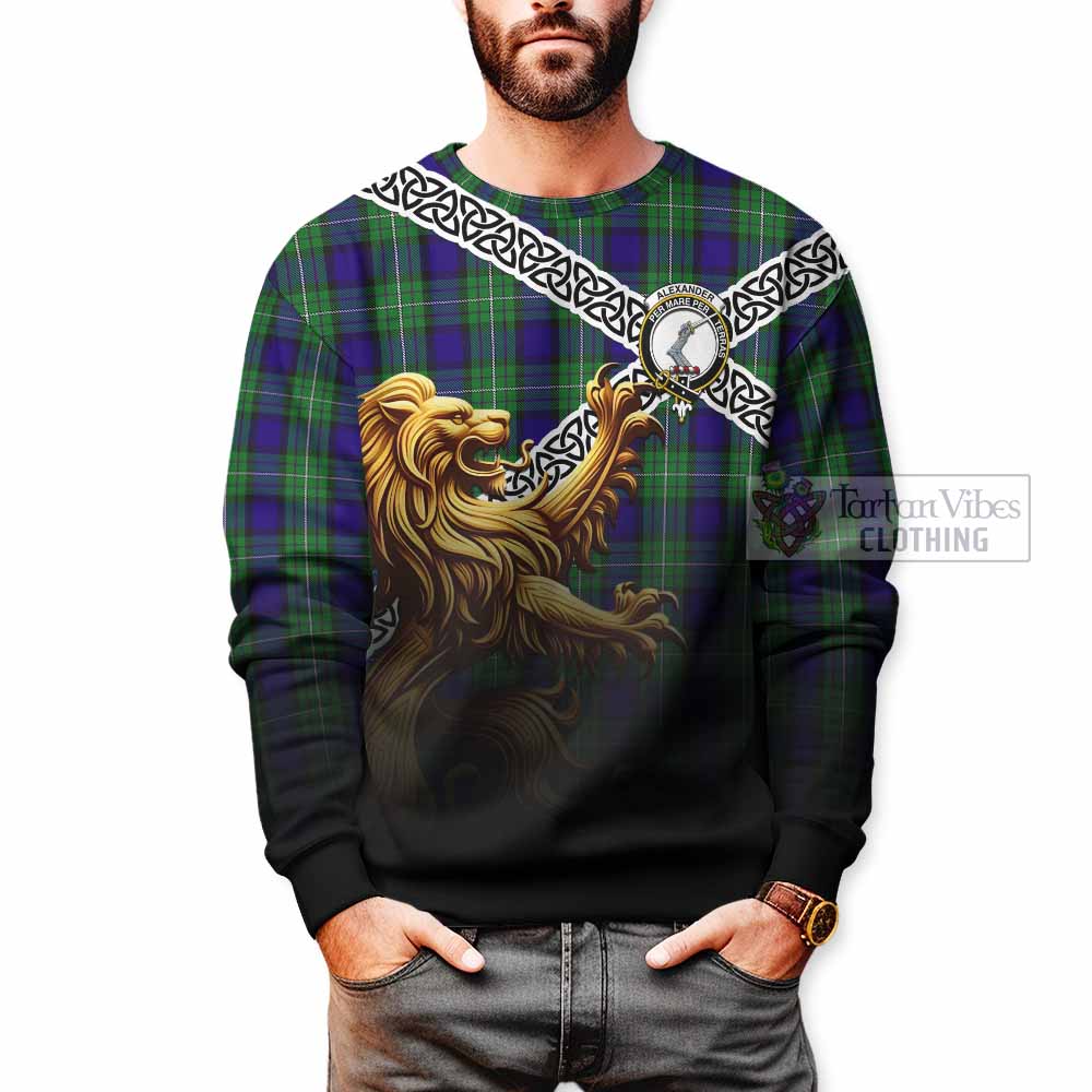 Tartan Vibes Clothing Alexander Crest Tartan Sweatshirt with Golden Lion Emblem Celtic Style