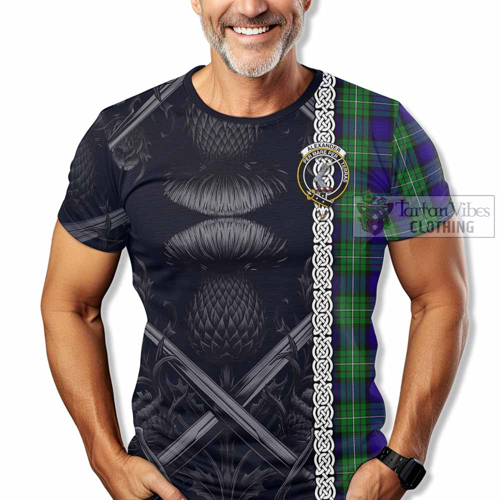 Tartan Vibes Clothing Alexander Tartan T-Shirt with Family Crest Cross Sword Thistle Celtic Vibes