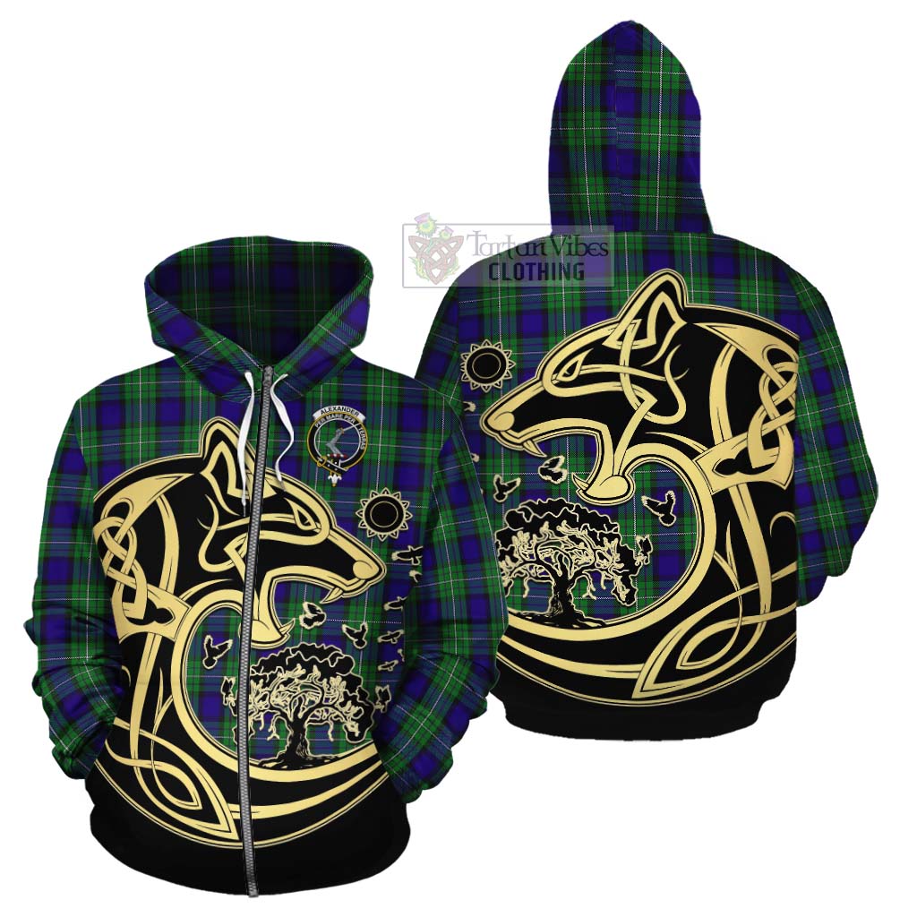 Tartan Vibes Clothing Alexander Tartan Cotton Hoodie with Family Crest Celtic Wolf Style
