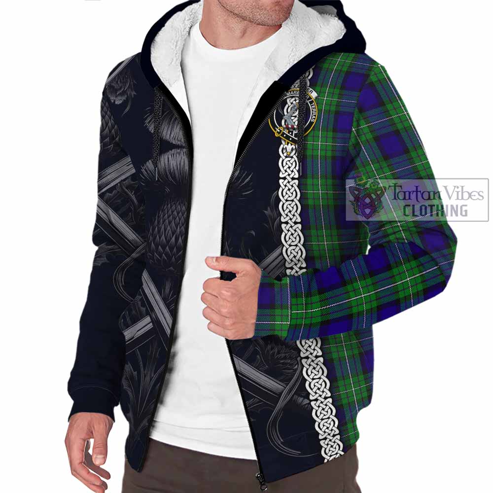 Tartan Vibes Clothing Alexander Tartan Sherpa Hoodie with Family Crest Cross Sword Thistle Celtic Vibes