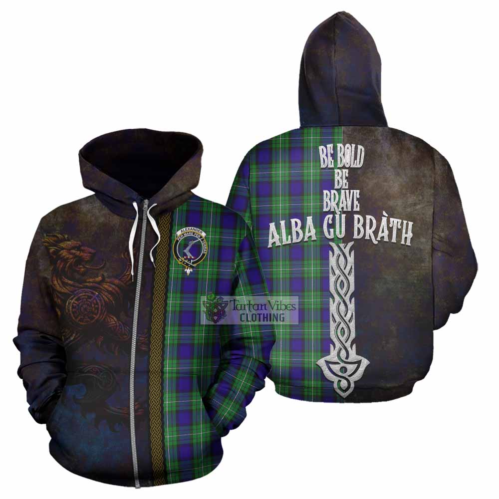 Tartan Vibes Clothing Alexander Tartan Family Crest Hoodie Alba Gu Brath Be Brave Lion Ancient Style