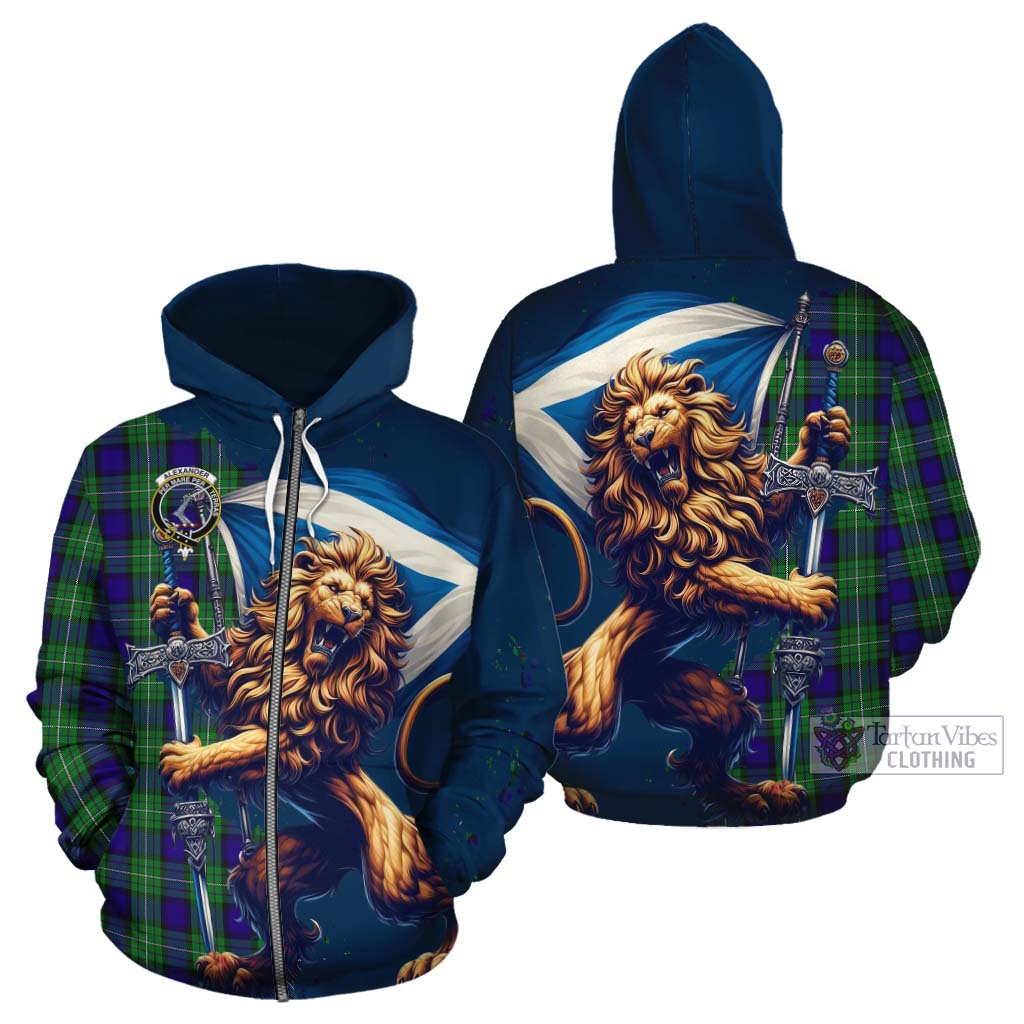 Tartan Vibes Clothing Alexander Tartan Family Crest Cotton Hoodie with Scottish Majestic Lion