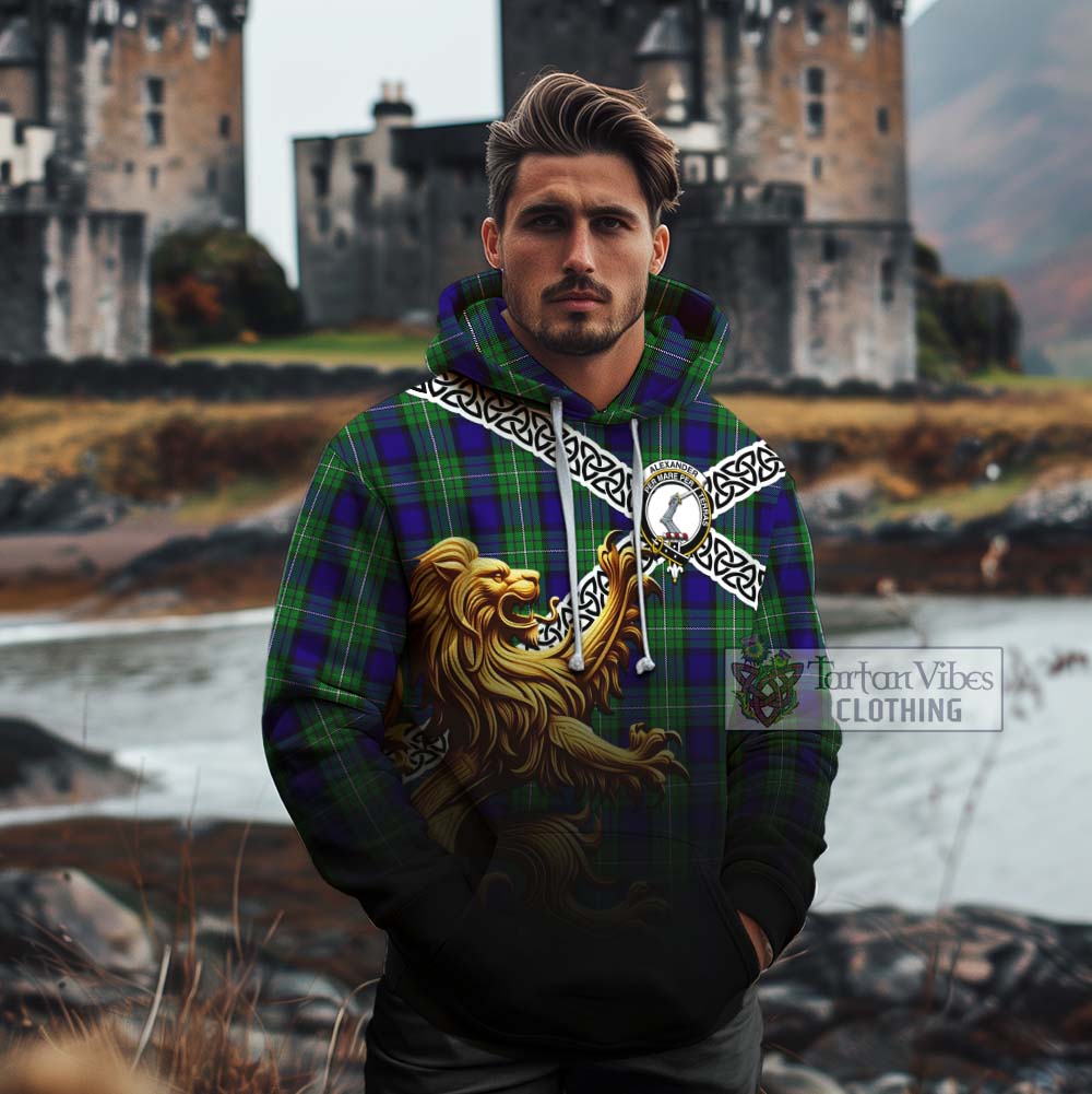 Tartan Vibes Clothing Alexander Crest Tartan Cotton Hoodie with Golden Lion Emblem Celtic Style