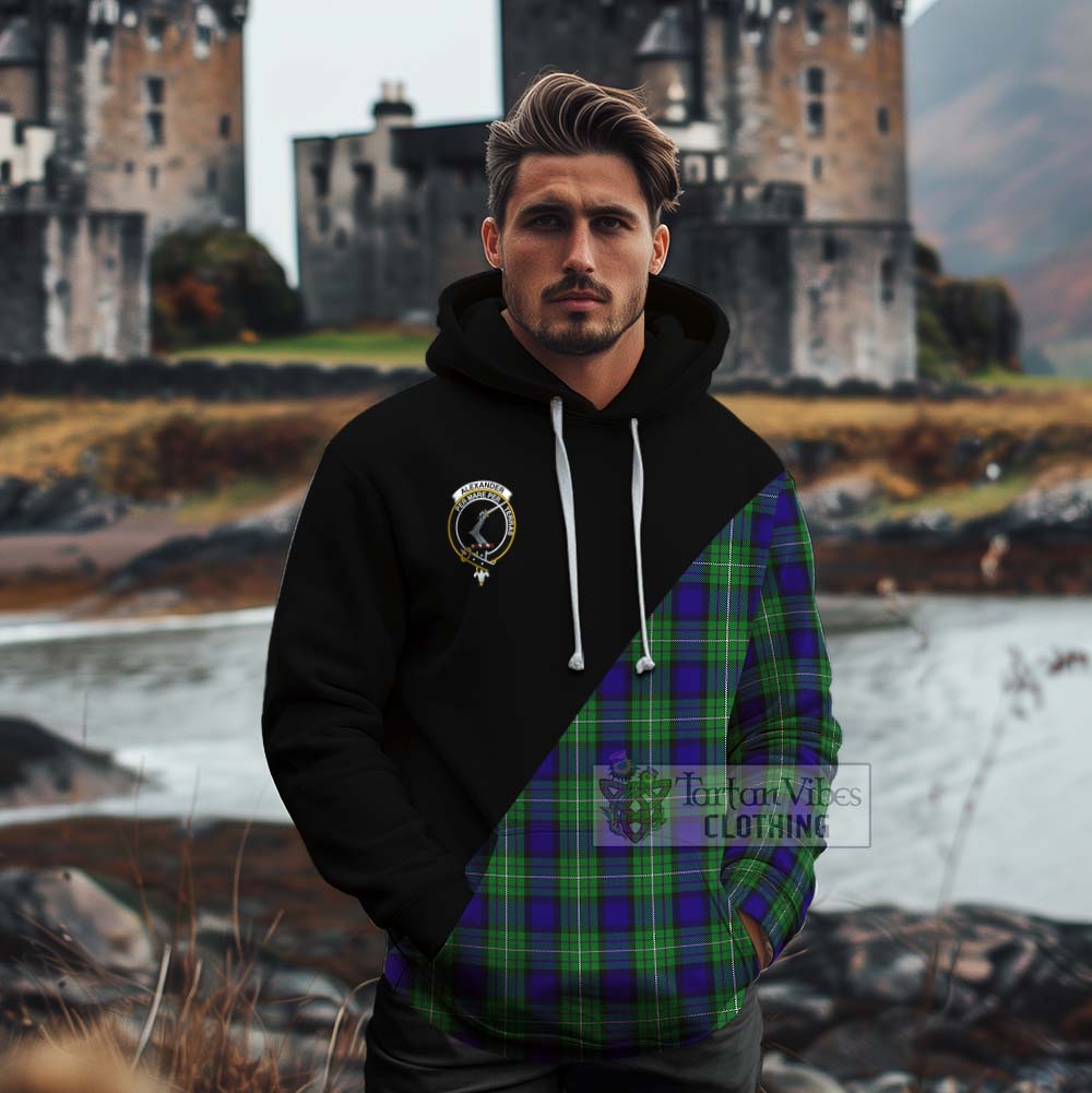Tartan Vibes Clothing Alexander Tartan Cotton Hoodie with Family Crest and Military Logo Style